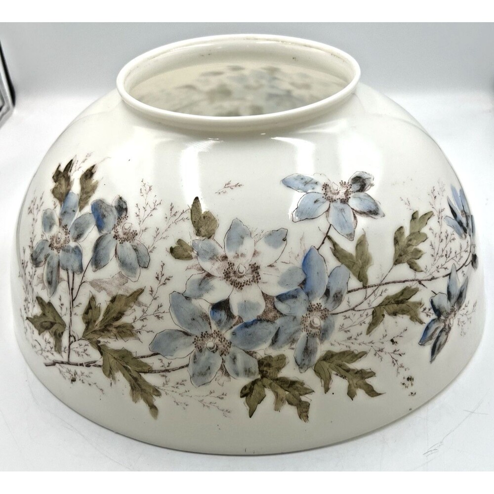 Lamp Shade Antique 14" Hand Painted Glass Hanging Oil Library Blue Floral Vtg